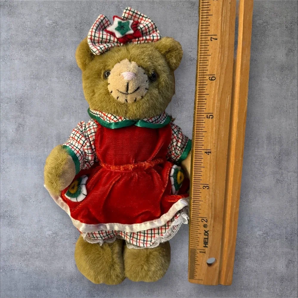 Vintage Dillards Plush‎ Teddy Bear Red Dress  Christmas Ornament